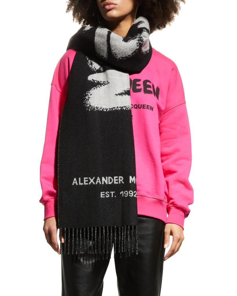 商品Alexander McQueen|Fringe Graffiti Logo Wool Scarf,价格¥2874,第1张图片