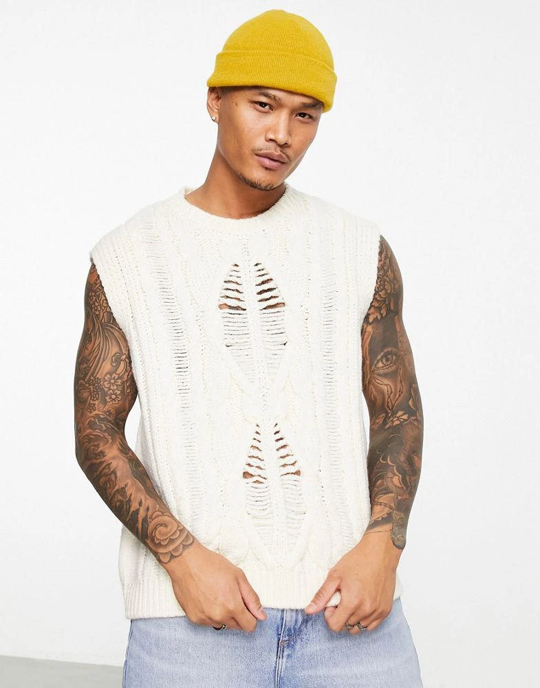 商品ASOS|ASOS DESIGN oversized cable knit jumper in off white,价格¥180,第1张图片