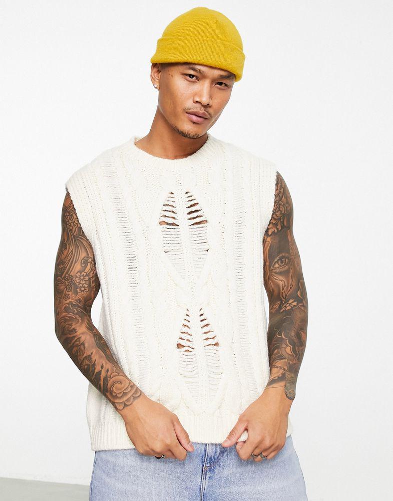 商品ASOS|ASOS DESIGN oversized cable knit jumper in off white,价格¥143,第1张图片