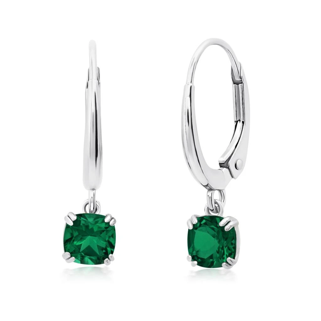 10k White or Yellow Gold Cushion Cut 5mm Gemstone Dangle Lever Back Earrings with Push Backs 商品