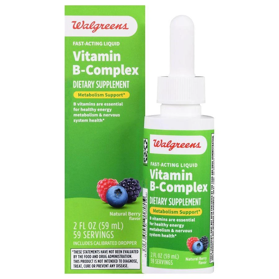 商品Walgreens|Vitamin B-Complex Fast-Acting Liquid (59 days) Natural Berry,价格¥84,第1张图片