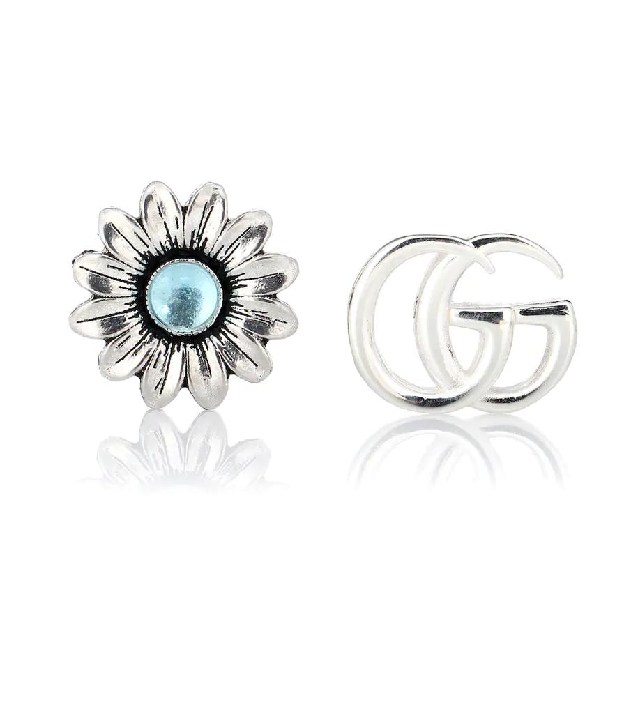 Double G flower sterling silver and topaz stud earrings商品第1张图片规格展示