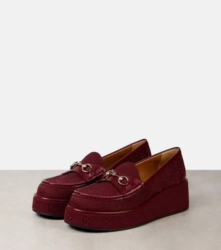 商品Gucci|Horsebit GG帆布厚底乐福鞋,价格¥10624,第4张图片详细描述