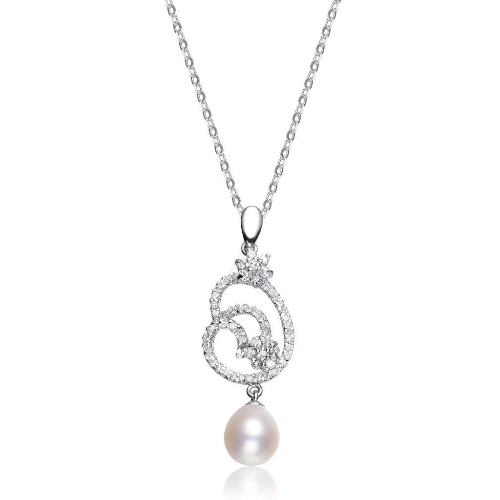 商品Genevive|Cz Sterling Silver Pearl Drop Pendant,价格¥453,第1张图片