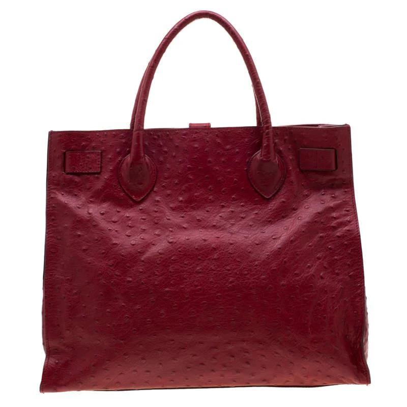 商品[二手商品] Furla|Furla Red Ostrich Embossed Leather Large Greta Tote,价格¥1794,第4张图片详细描述