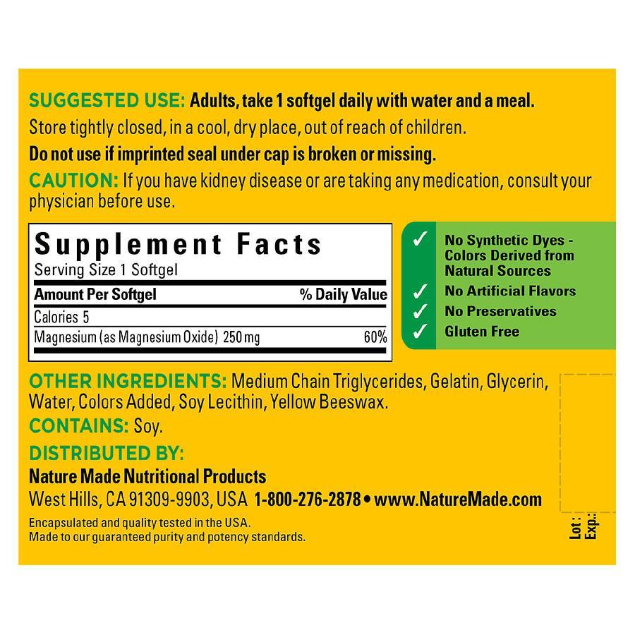 商品Nature Made|Magnesium 250 mg Softgels,价格¥87,第5张图片详细描述