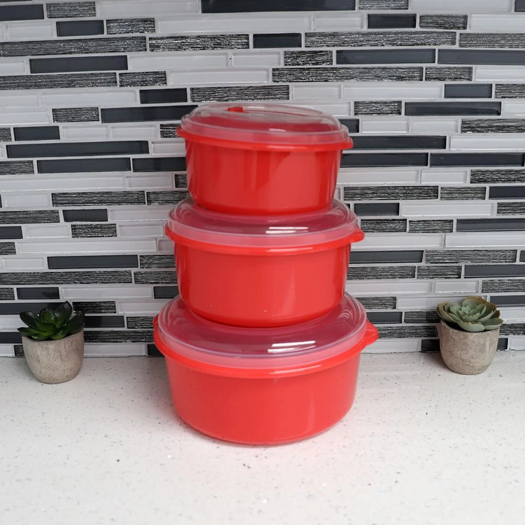 商品Home Basics|Home Basics Microwave Safe Plastic Round Food Storage Containers, (Pack of 3), Red,价格¥186,第3张图片详细描述