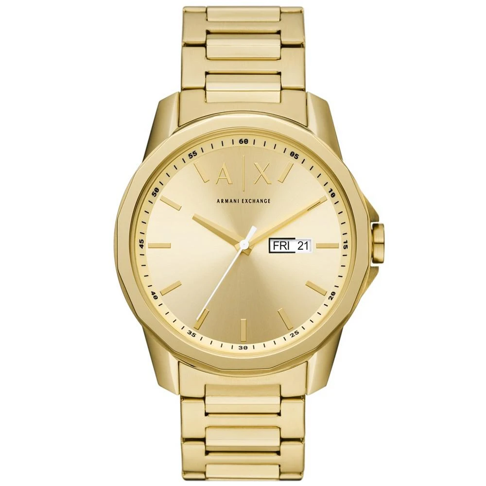 商品Armani Exchange|Men's Three-Hand Day-Date Gold-Tone Stainless Steel Bracelet Watch, 44mm,价格¥1070,第1张图片