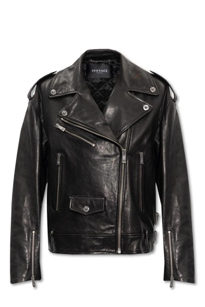 商品Versace|Versace Zip-Up Long-Sleeved Biker Jacket,价格¥11403,第1张图片