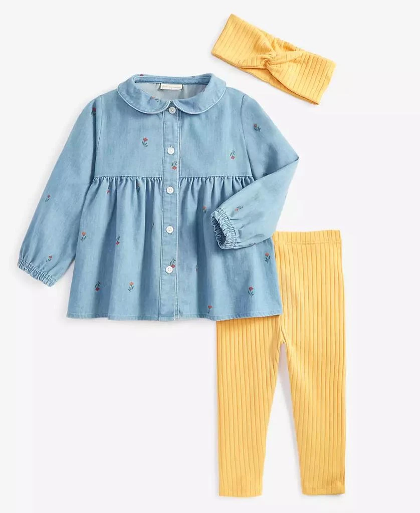 商品First Impressions|Baby Girls Headband, Chambray Tunic & Leggings, 3 Piece Set, Created for Macy's,价格¥124,第1张图片