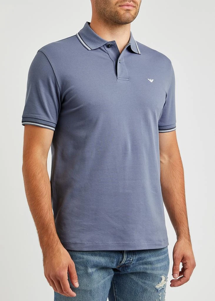 商品Emporio Armani|Blue stretch-cotton polo shirt,价格¥933,第2张图片详细描述