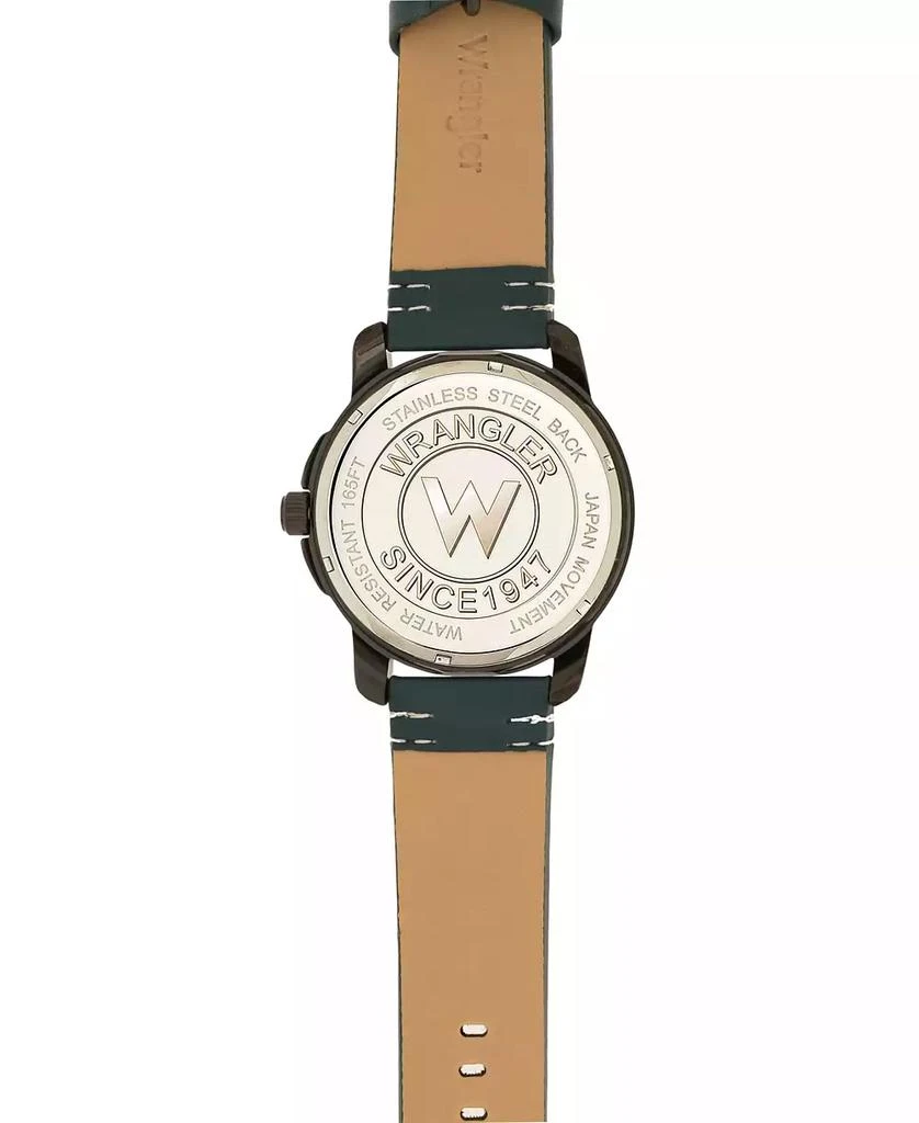 商品Wrangler|Men's Watch, 48MM IP Black Case with White Printed Arabic Numerals on Outer Black Bezel, Blue Dial with Dual Crescent Windows, Date Function, Blue Strap with White Accent Stitch Analog,价格¥463,第4张图片详细描述