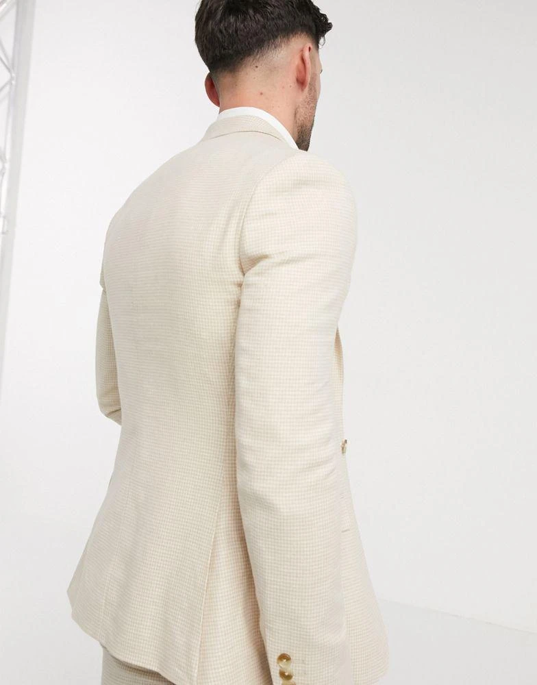 商品ASOS|ASOS DESIGN wedding super skinny suit jacket in stretch linen mix in stone houndstooth,价格¥554,第2张图片详细描述