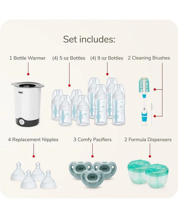 商品NUK|Smooth Flow Pro Anti-Colic Baby Bottle, Bottle Warmer and Accessories Gift Set, 20 Pieces,价格¥861,第2张图片详细描述