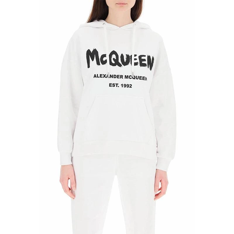 商品Alexander McQueen|白色棉质抽绳连帽卫衣【香港仓极速发货】,价格¥3869,第1张图片