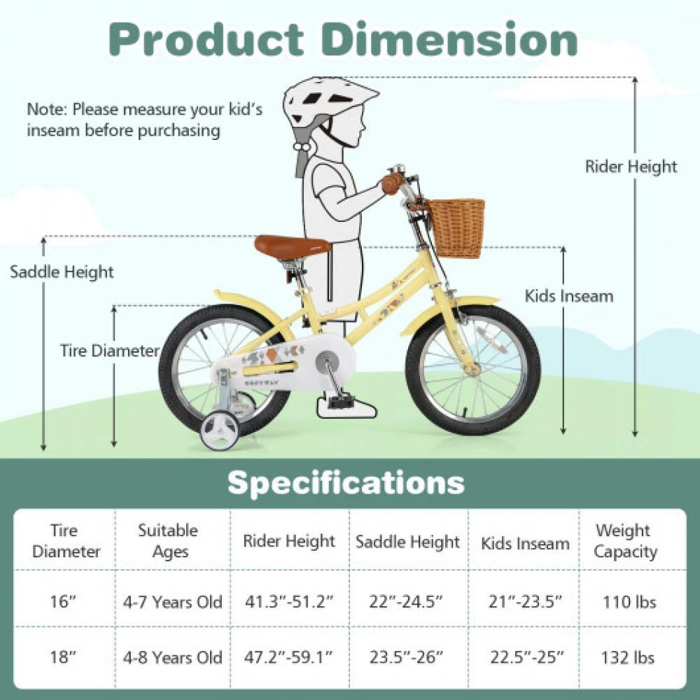 商品Hivvago|16 Inch Kids Bike Adjustable Bicycle with Reflectors and Bell for Children 4-7 Years Old-16 inches,价格¥932,第4张图片详细描述