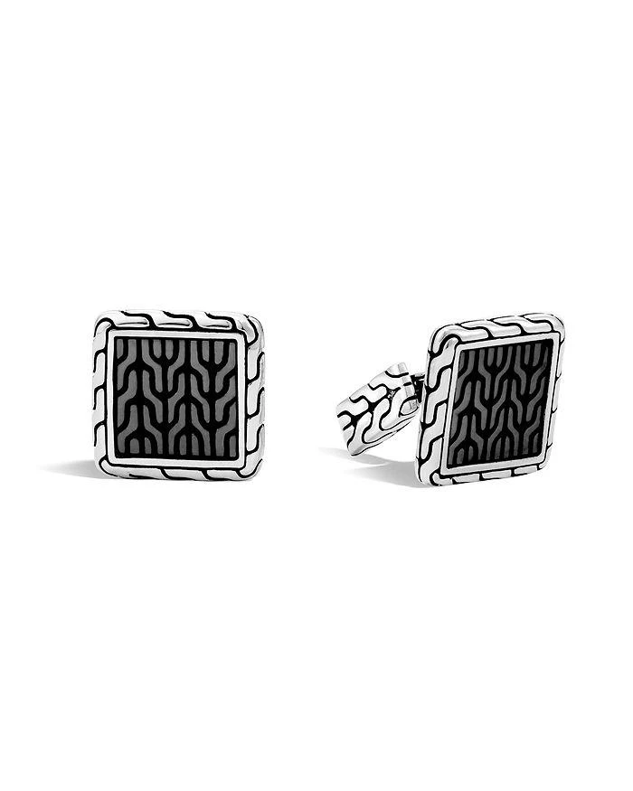 商品John Hardy|John Hardy Classic Chain Sterling Silver Enamel Square Cufflinks with Transparent Grey Enamel,价格¥3367,第1张图片