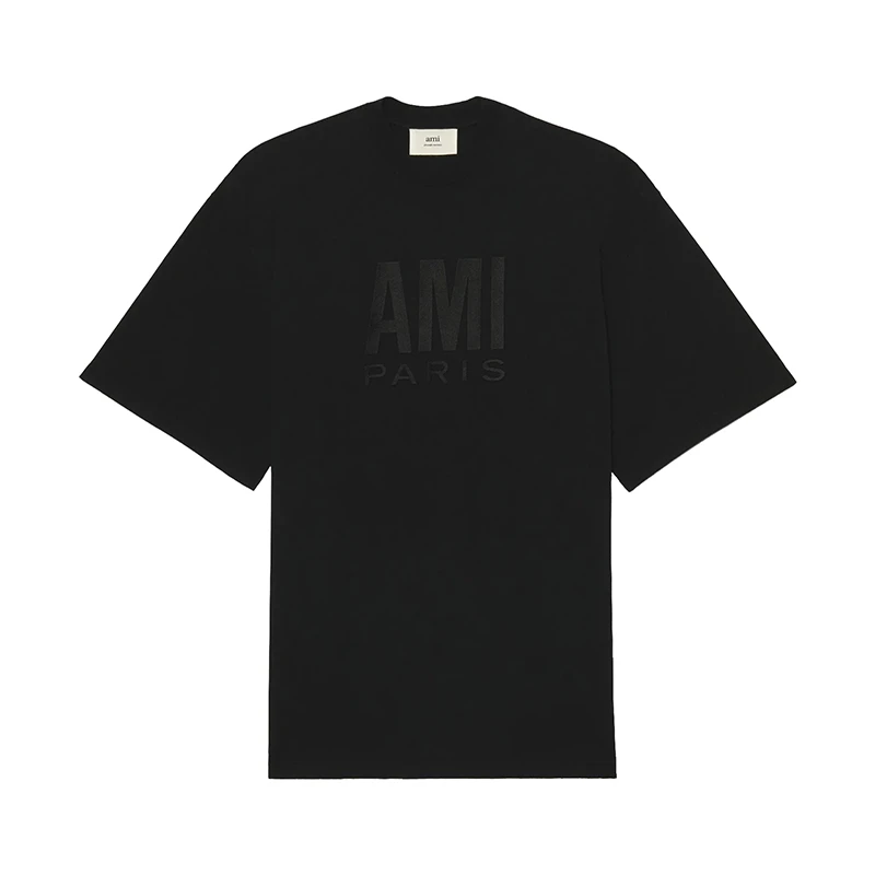 商品AMI|Ami 22年春夏新款 男女同款黑色纯有机棉大Logo刺绣短袖T恤,价格¥1266,第1张图片