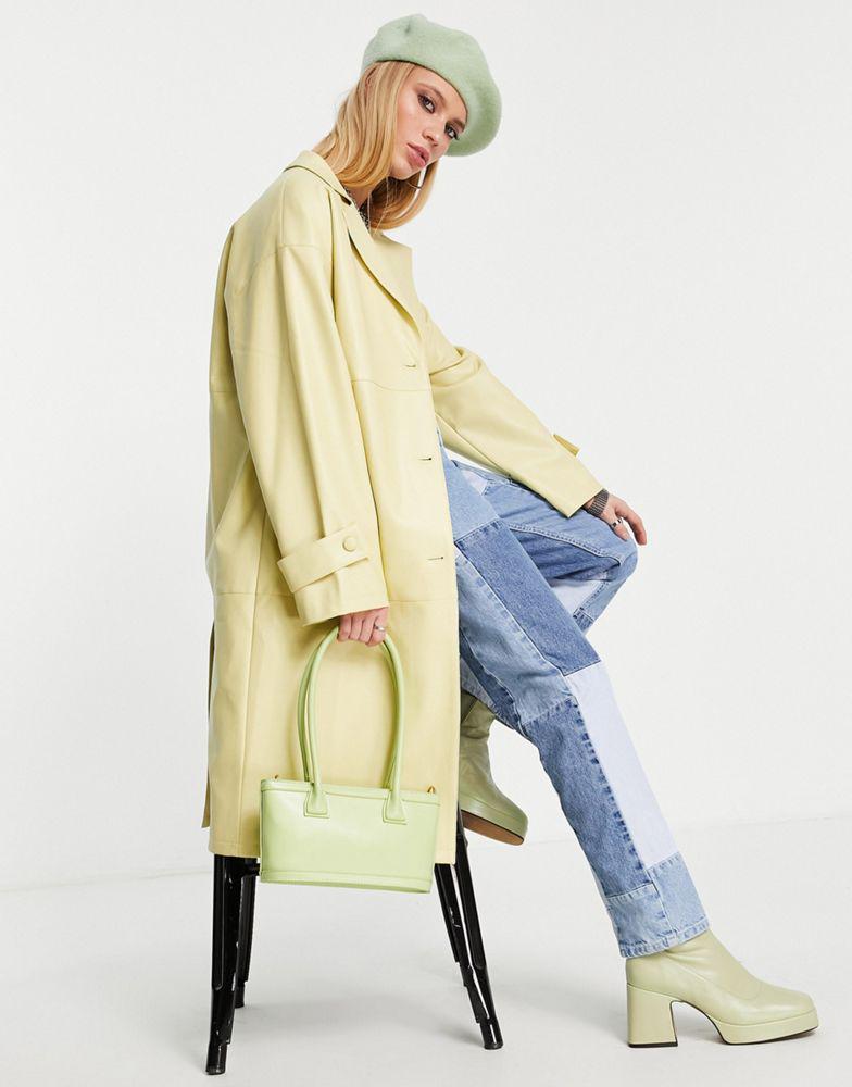 Topshop PU mid-length coat in lemon商品第4张图片规格展示