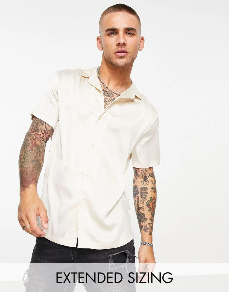 商品ASOS|ASOS DESIGN satin shirt with revere collar in champagne,价格¥99,第1张图片