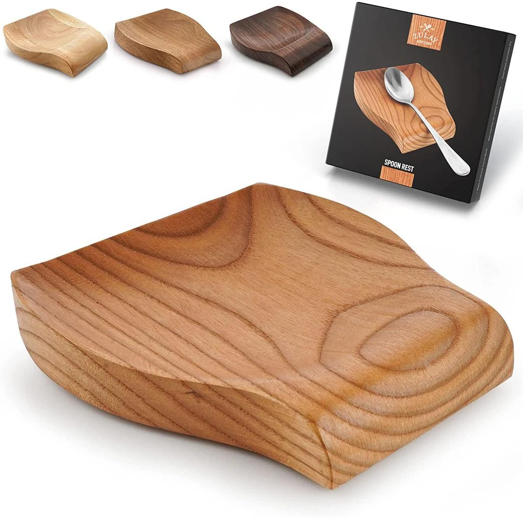 Smooth Acacia Wooden Spoon Holder For Stovetop With Non Slip Silicone Feet 商品