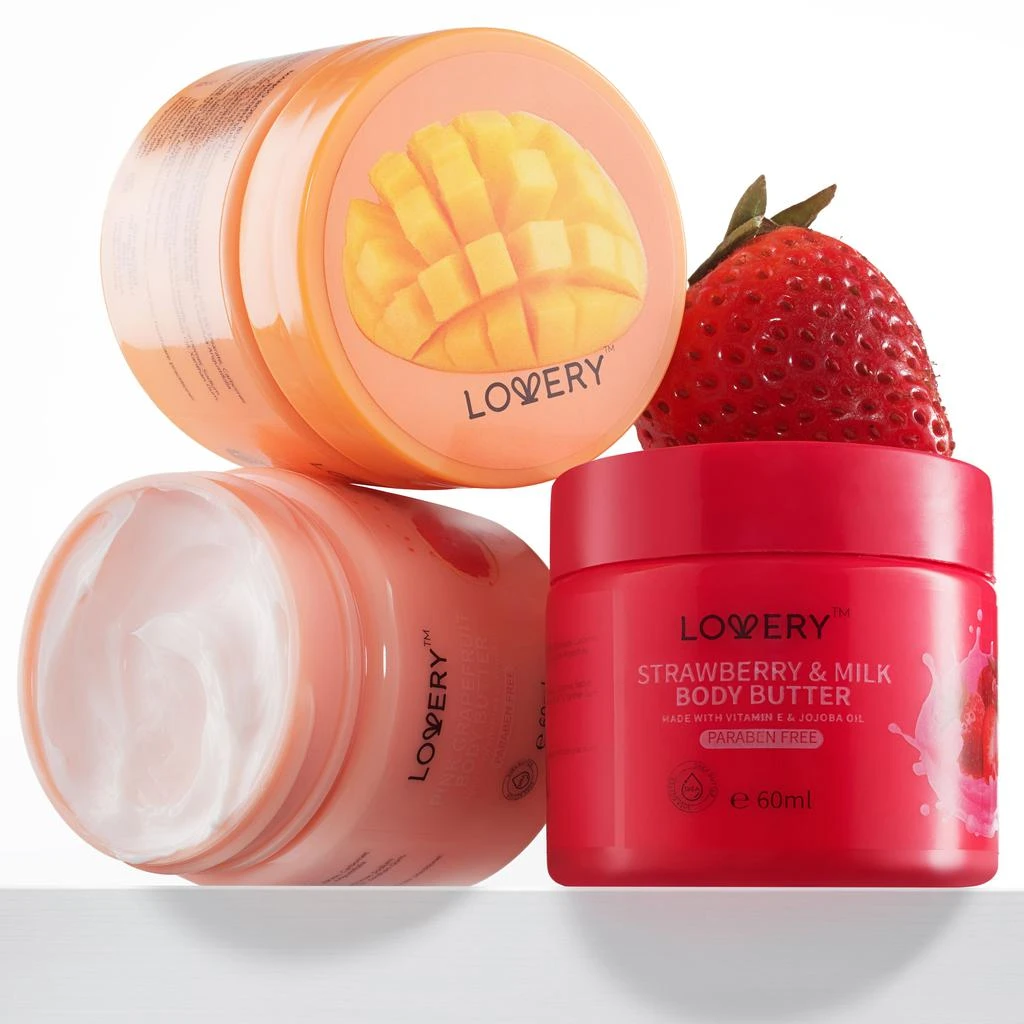 商品Lovery|Whipped Body Butter Creams in Mango, Pink Grapefruit, Strawberry Scents - 3 Pack,价格¥207,第1张图片