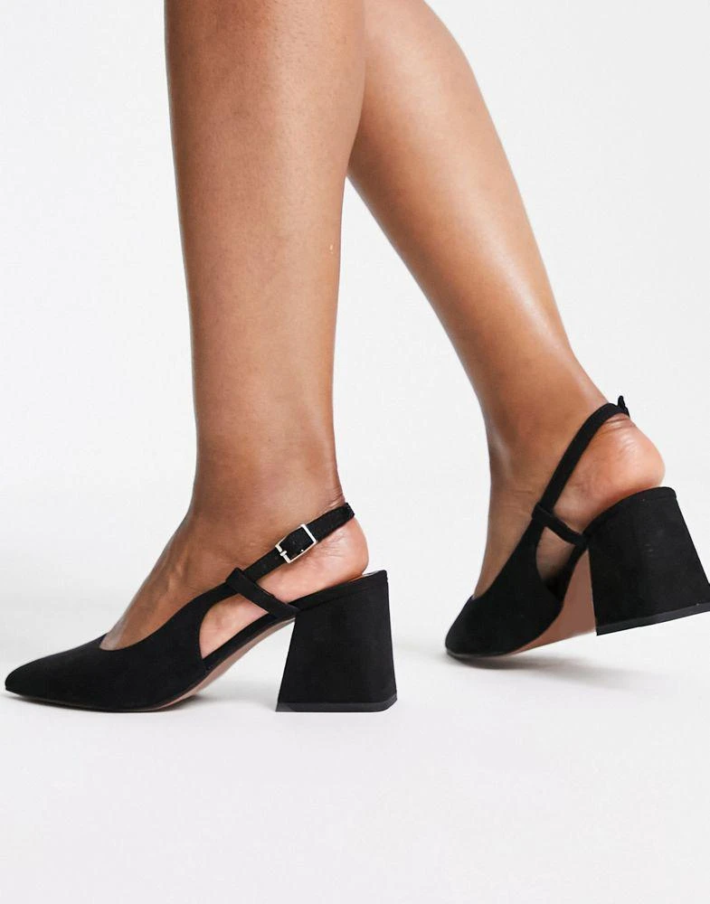 商品ASOS|ASOS DESIGN Wide Fit Sydney slingback mid block heeled shoes in black,价格¥260,第2张图片详细描述