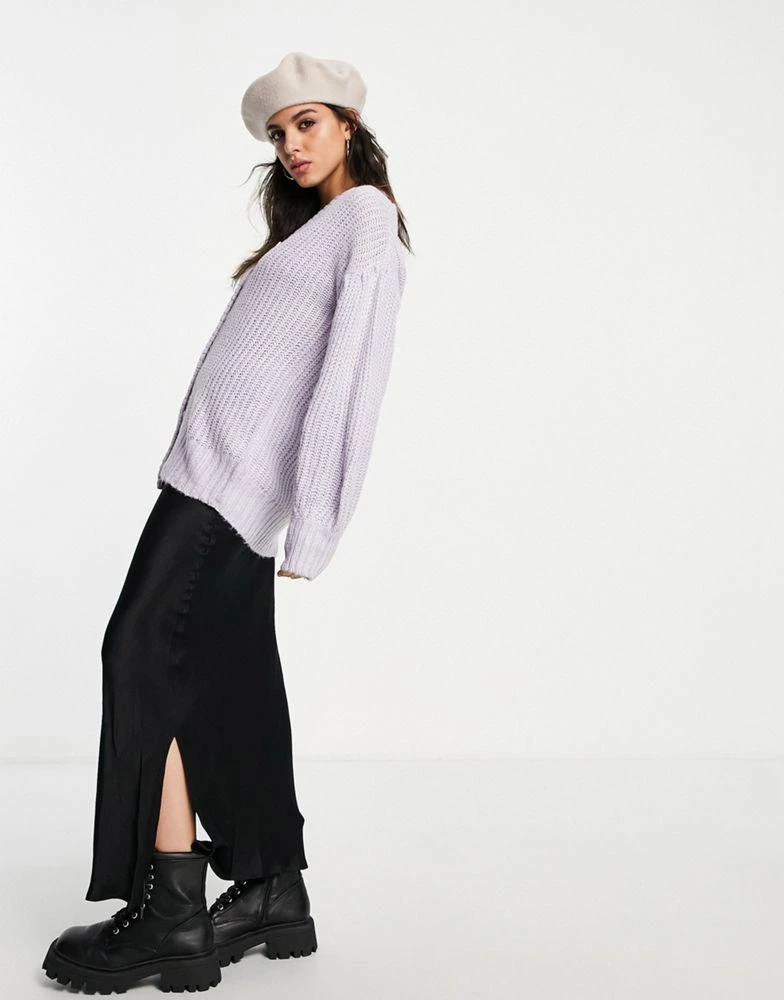 商品HYPE|Violet Romance oversized cardigan with balloon sleeves in lilac,价格¥103,第1张图片