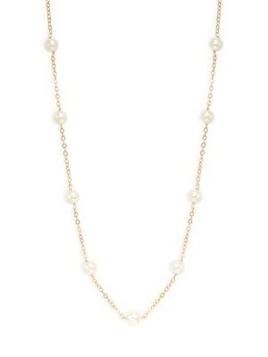 商品BELPEARL|14K Yellow Gold & 5.5-6MM White Akoya Pearl Necklace,价格¥1986,第1张图片