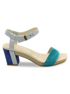 Roger Vivier Ankle Strap Sandals In Blue Suede And Leather Sandals商品第1张图片规格展示