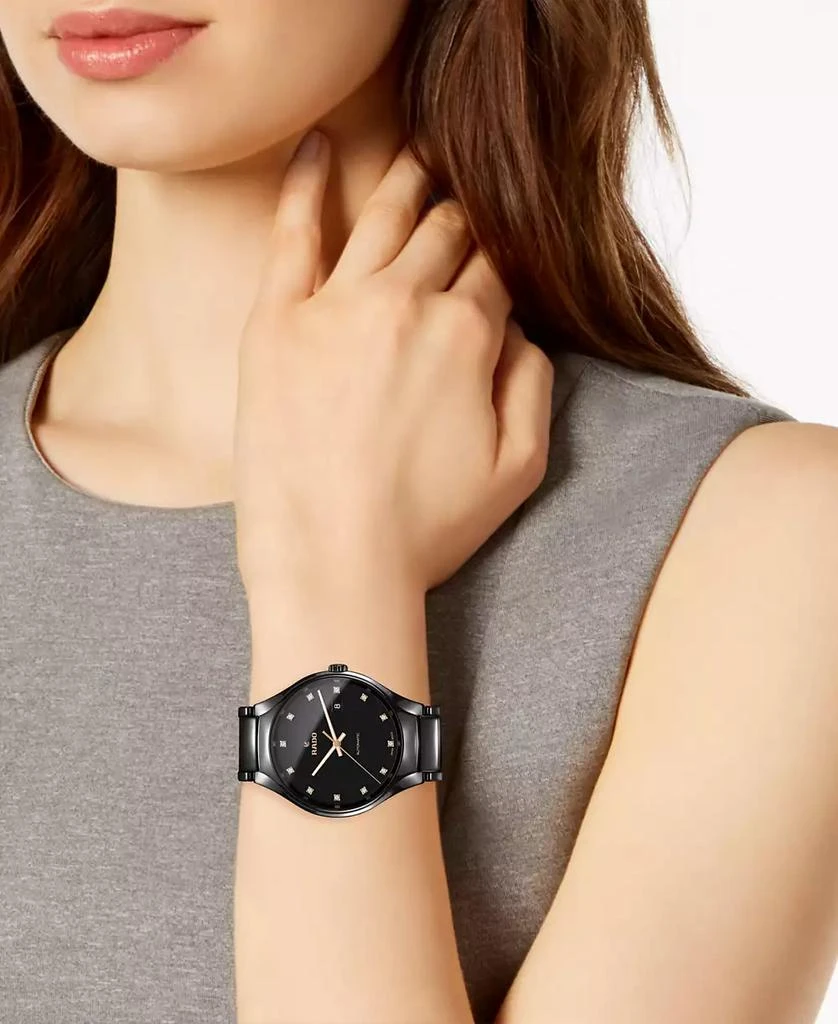 商品Rado|Unisex Swiss Automatic True Diamond (1/8 ct. t.w.) Black Ceramic Bracelet Watch 40mm,价格¥17968,第4张图片详细描述