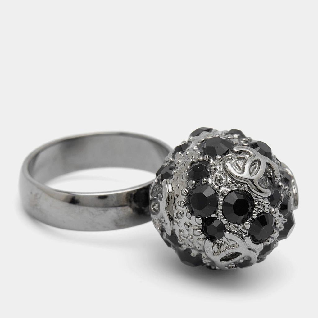 Chanel Gunmetal Tone Black Crystal CC Sphere Ring Size EU 52.5商品第4张图片规格展示