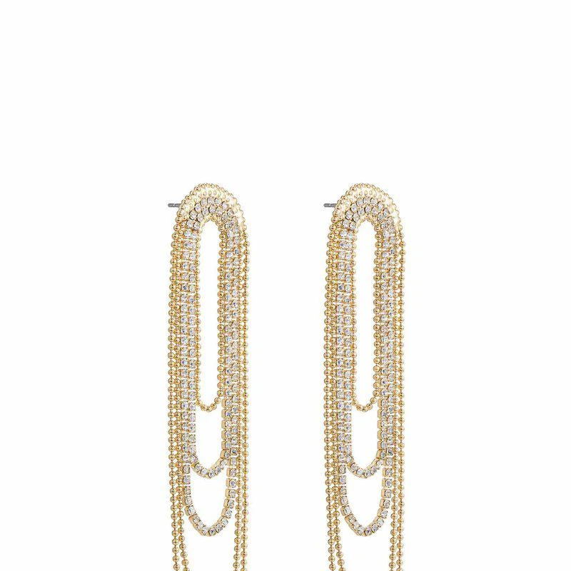 商品Ettika Jewelry|Crystal And 18k Gold Plated Looped Chain Earrings,价格¥378,第2张图片详细描述