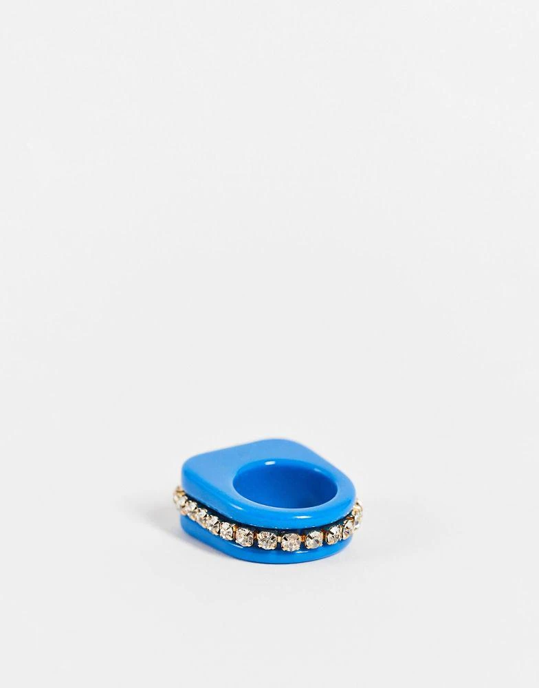 商品ASOS|ASOS DESIGN plastic ring with crystal cupchain in blue,价格¥29,第4张图片详细描述