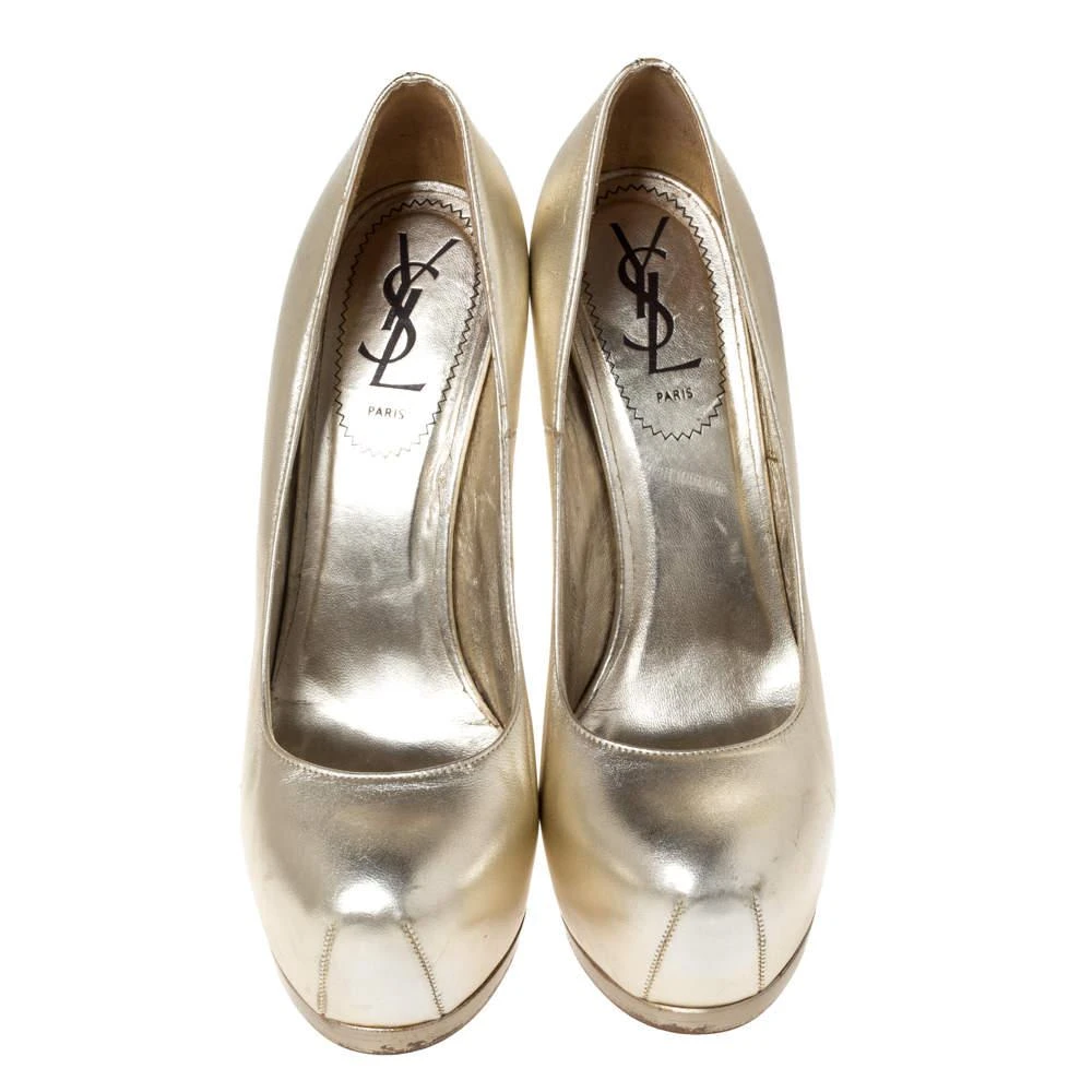 商品[二手商品] Yves Saint Laurent|Saint Laurent Paris Pale Gold Leather Tribtoo Platform Pumps Size 37.5,价格¥1291,第3张图片详细描述