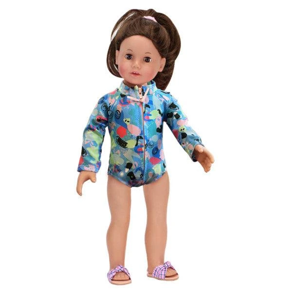 商品Teamson|Sophia’s Colorful Collage Print Long Sleeve Rash Guard Swimsuit for 18" Dolls, Blue,价格¥96,第1张图片