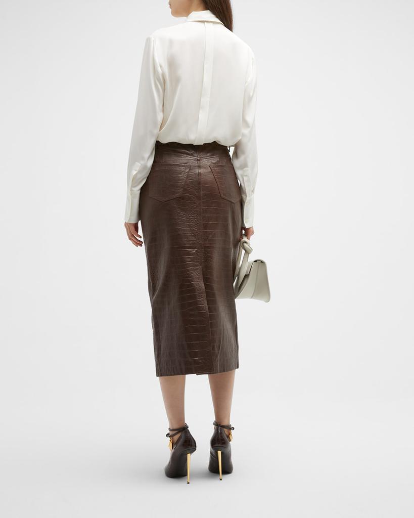 Crocodile Embossed Leather Midi Skirt商品第4张图片规格展示