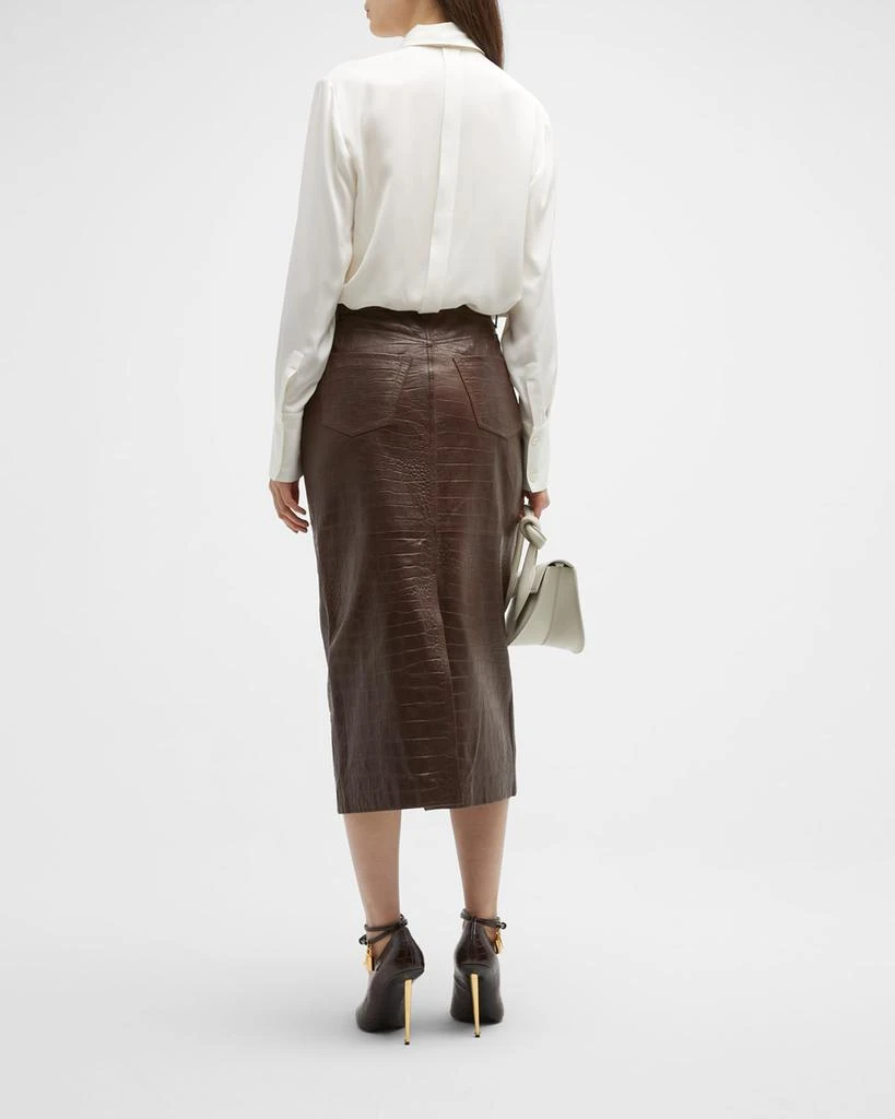 商品FRAME|Crocodile Embossed Leather Midi Skirt,价格¥2830,第4张图片详细描述