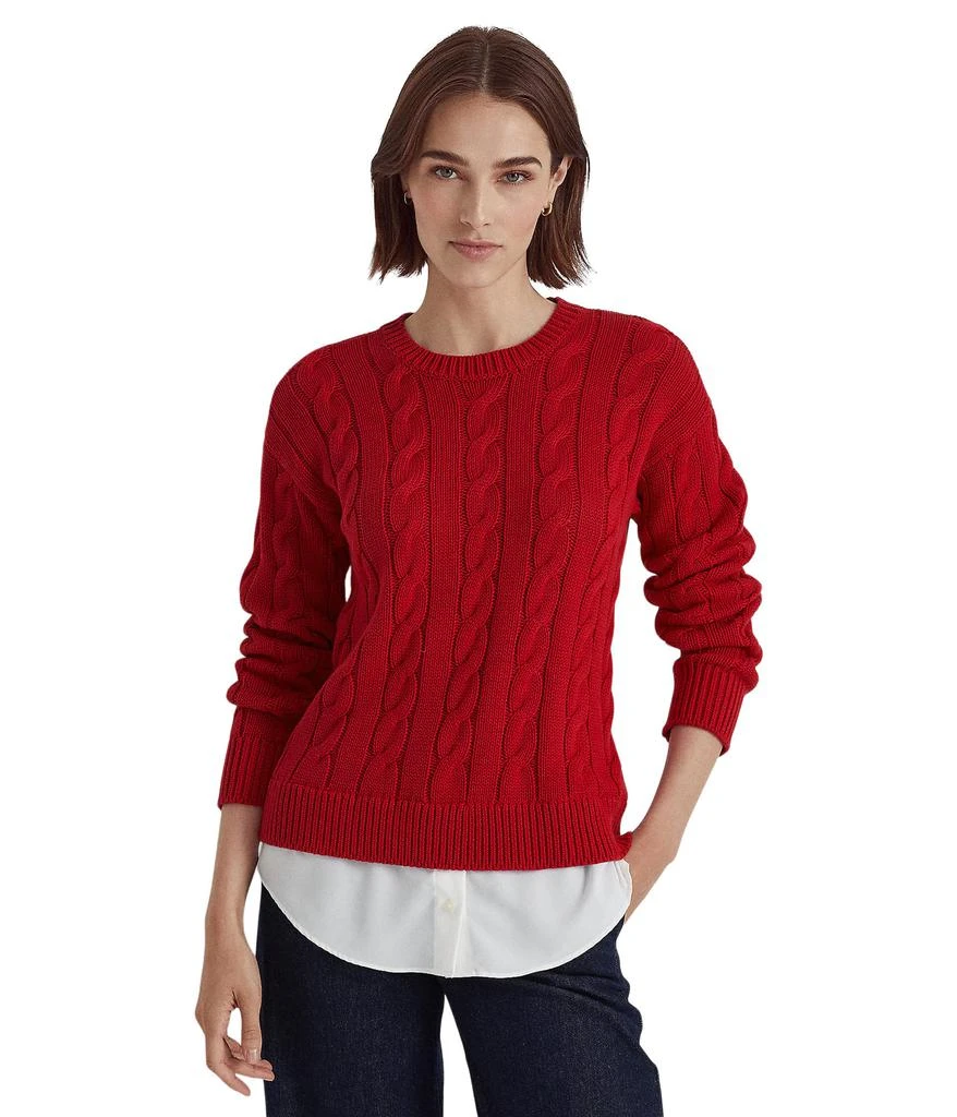 商品Ralph Lauren|Layered Cotton-Blend Cable-Knit Sweater,价格¥1088,第1张图片