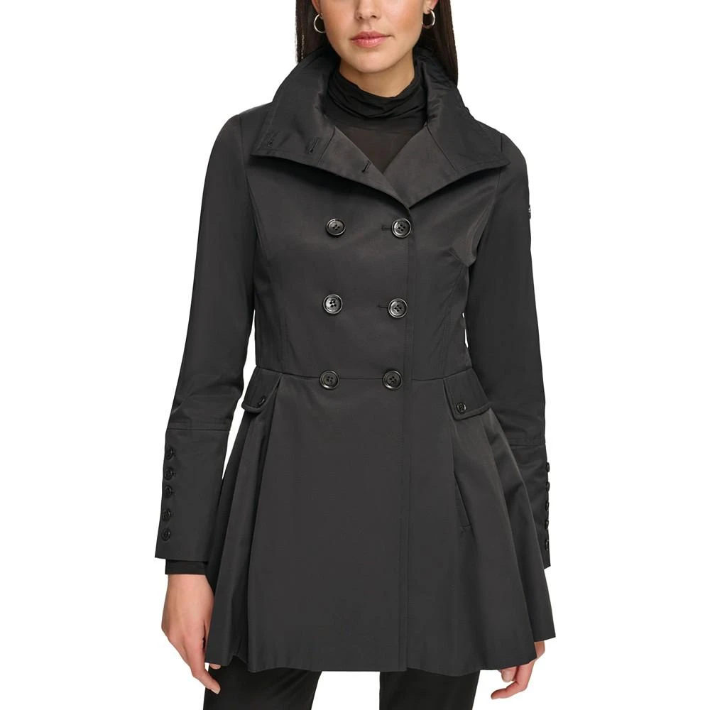 商品Calvin Klein|Women's Petite Water Resistant Hooded Double-Breasted Skirted Raincoat,价格¥662,第1张图片