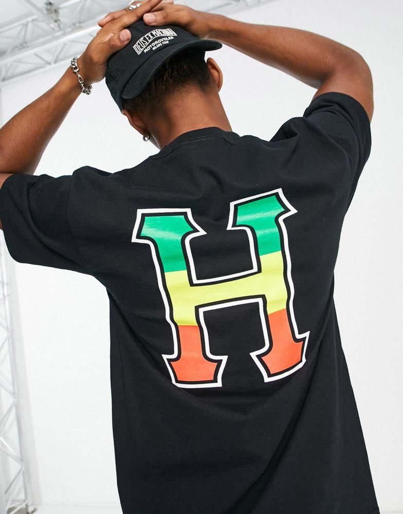 HUF t-shirt in black with tricolour logo print商品第1张图片规格展示