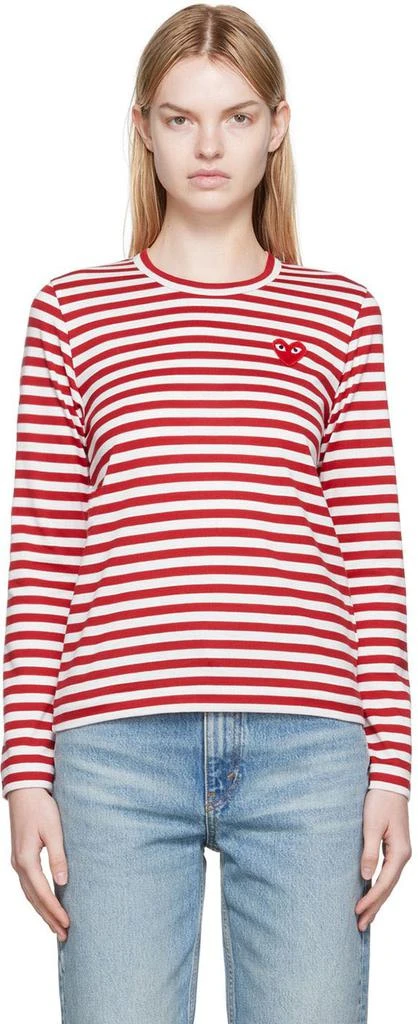 商品Comme des Garcons|White & Red Heart Patch Long Sleeve T-Shirt,价格¥1256,第1张图片