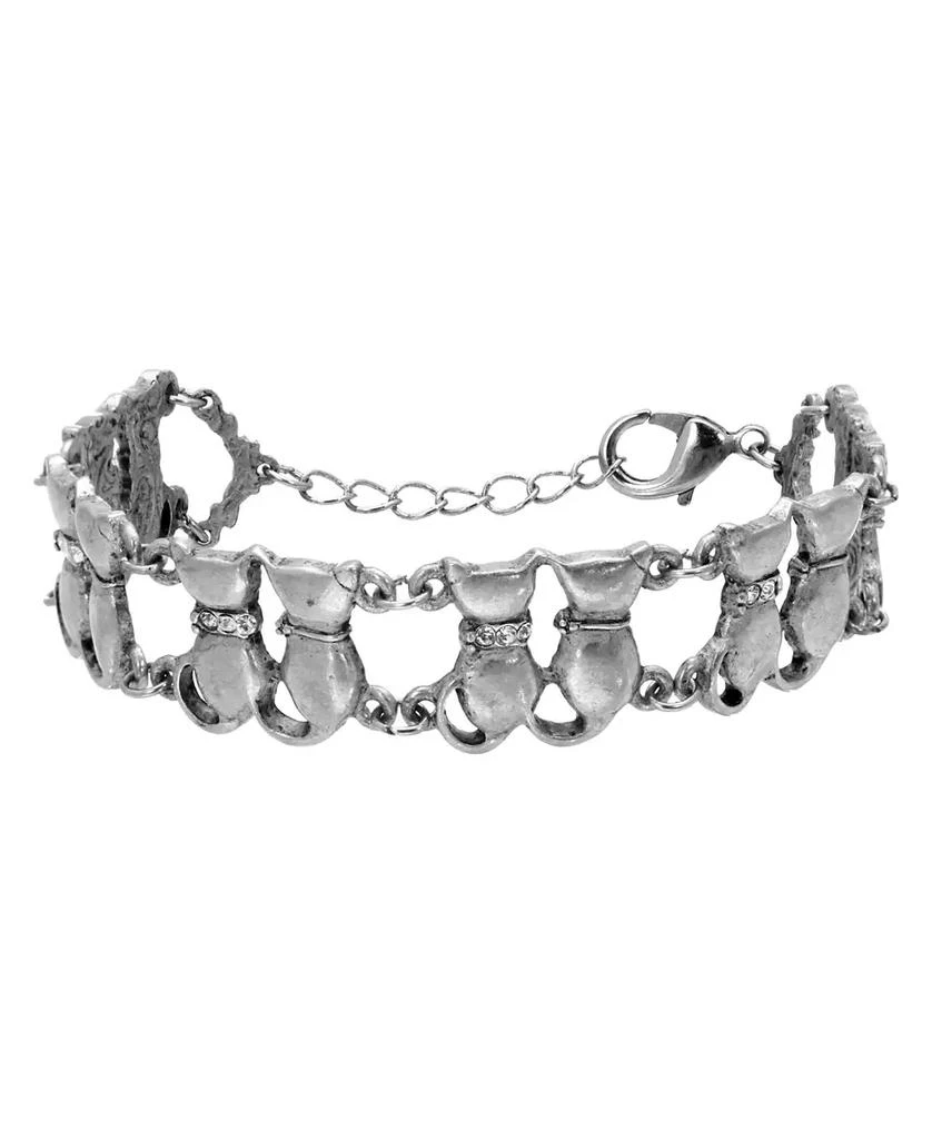 商品2028|Women's Silver Tone Crystal Multi Double Cat Chain Bracelet,价格¥402,第1张图片