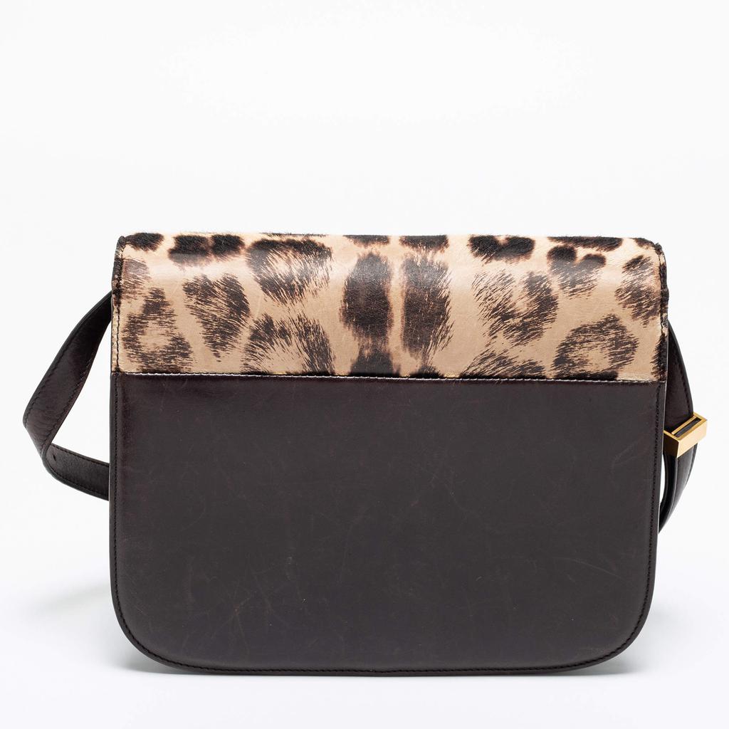 Celine Brown Leopard Print Leather and Calfhair Medium Classic Box Shoulder Bag商品第4张图片规格展示