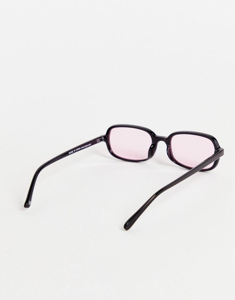 ASOS DESIGN rectangle sunglasses with pink lens in black - BLACK商品第2张图片规格展示