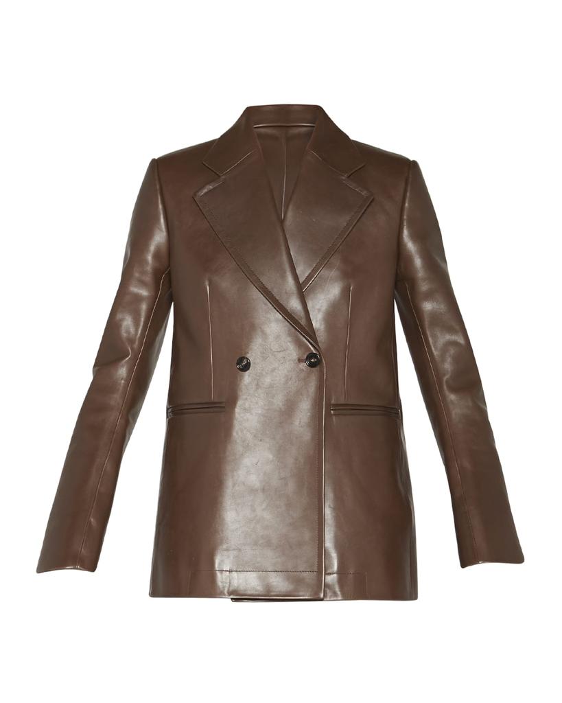 Double-Breasted Polished Leather Blazer Jacket商品第2张图片规格展示