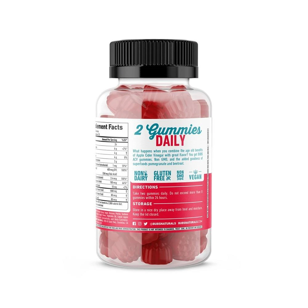 商品BUBS Naturals|Apple Cider Vinegar Gummies 10.2oz,价格¥142,第3张图片详细描述