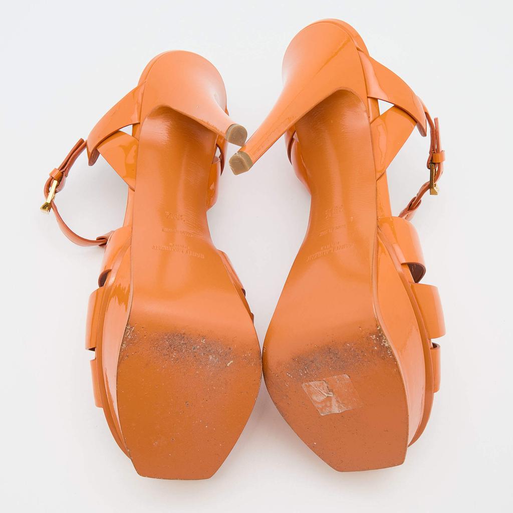 Saint Laurent Orange Patent Leather Tribute Platform Sandals Size 39.5商品第6张图片规格展示