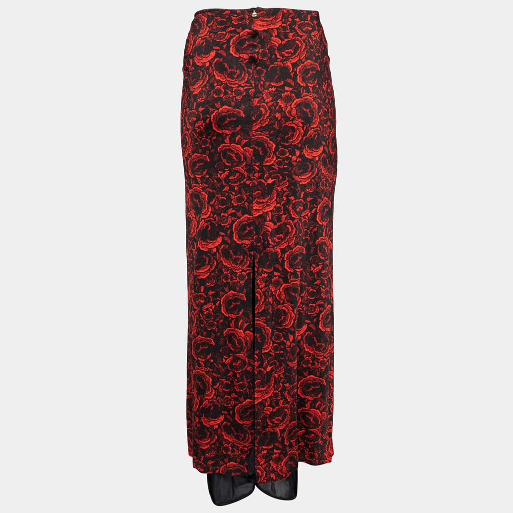 Just Cavalli Red & Black Floral Printed Jersey Midi Skirt XL商品第2张图片规格展示