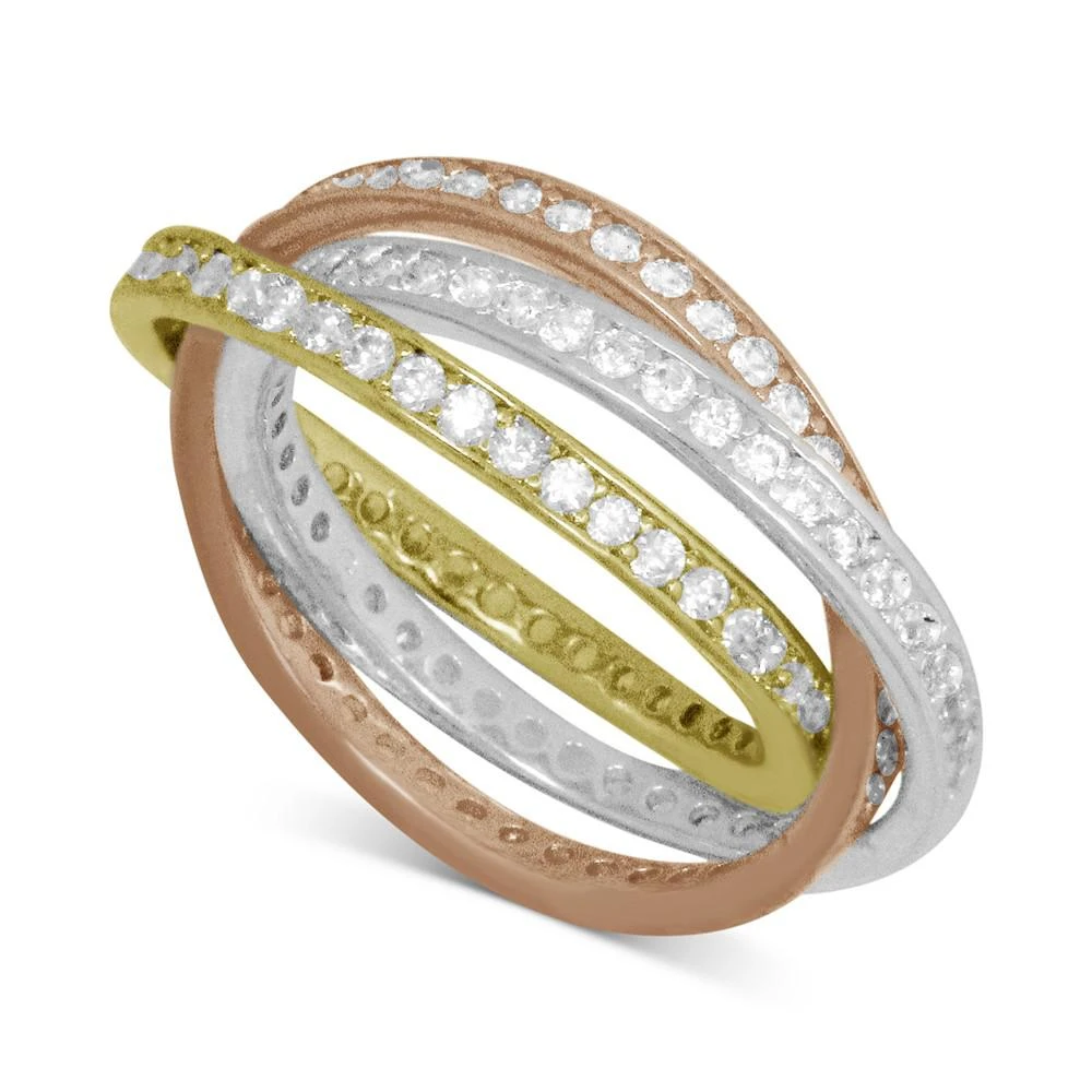 商品Essentials|Cubic Zirconia Tri-Tone Interlocking Ring in Gold, Rose Gold, & Silver-Plate,价格¥94,第1张图片